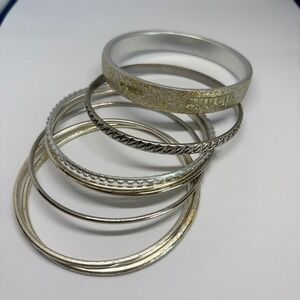 Bundled Bangle Bracelet Set Mixed Metal Stack Boho Glam Layering Vintage Chunky